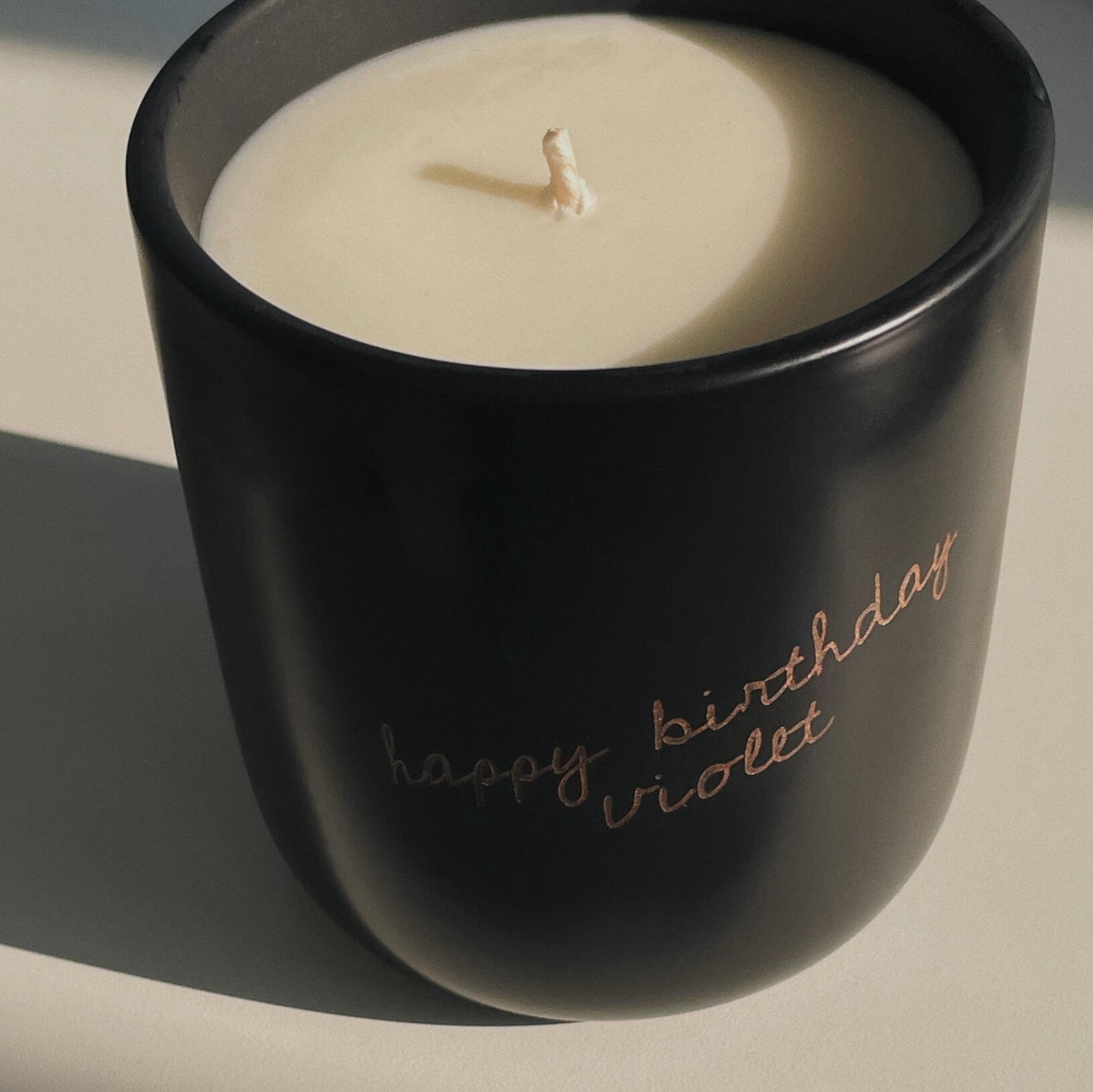 Custom message candle by Amble C Studio
